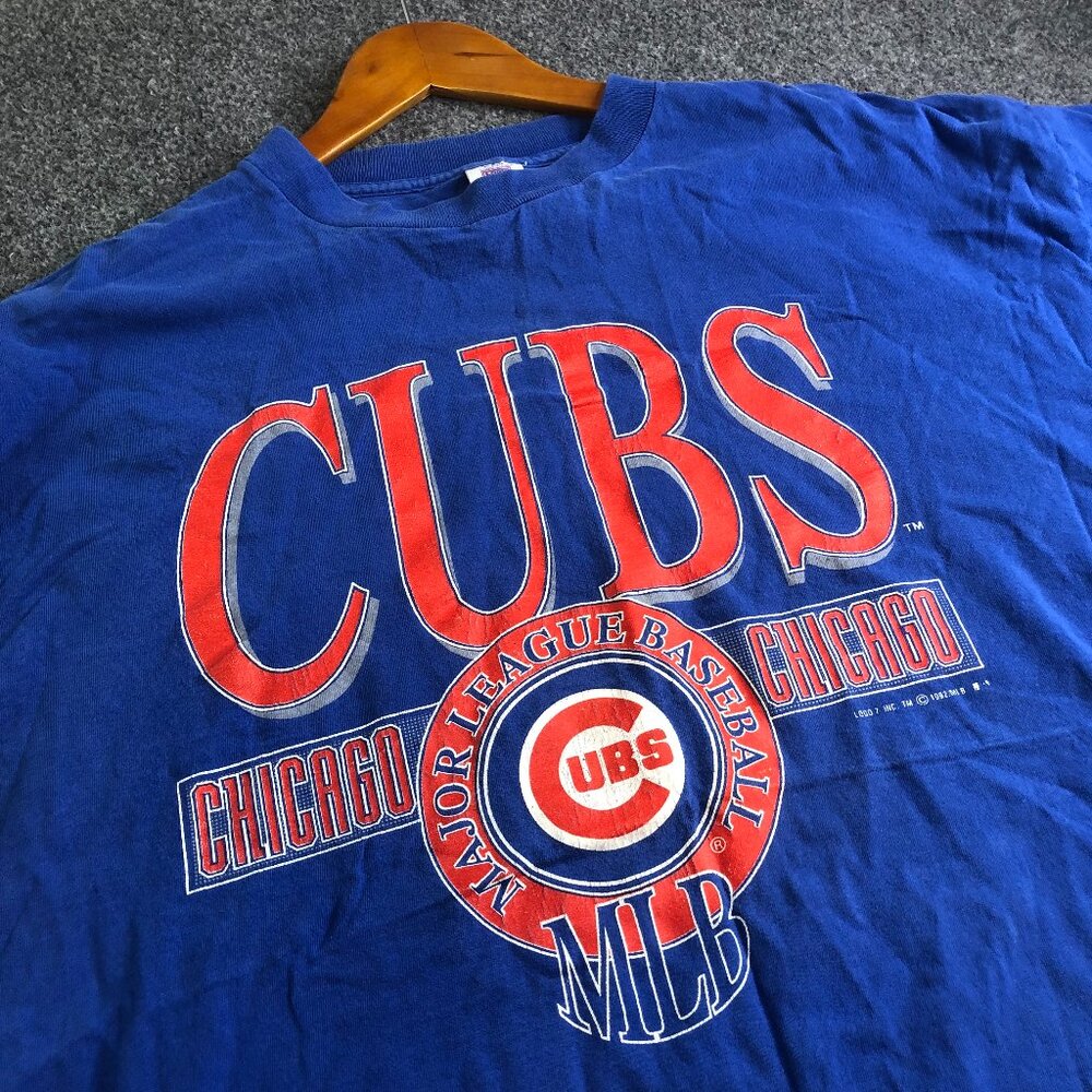 Vintage Logo 7 Chicago Cubs Shirt Mens 3XL Blue Single Stitch Graphic Tee 1992